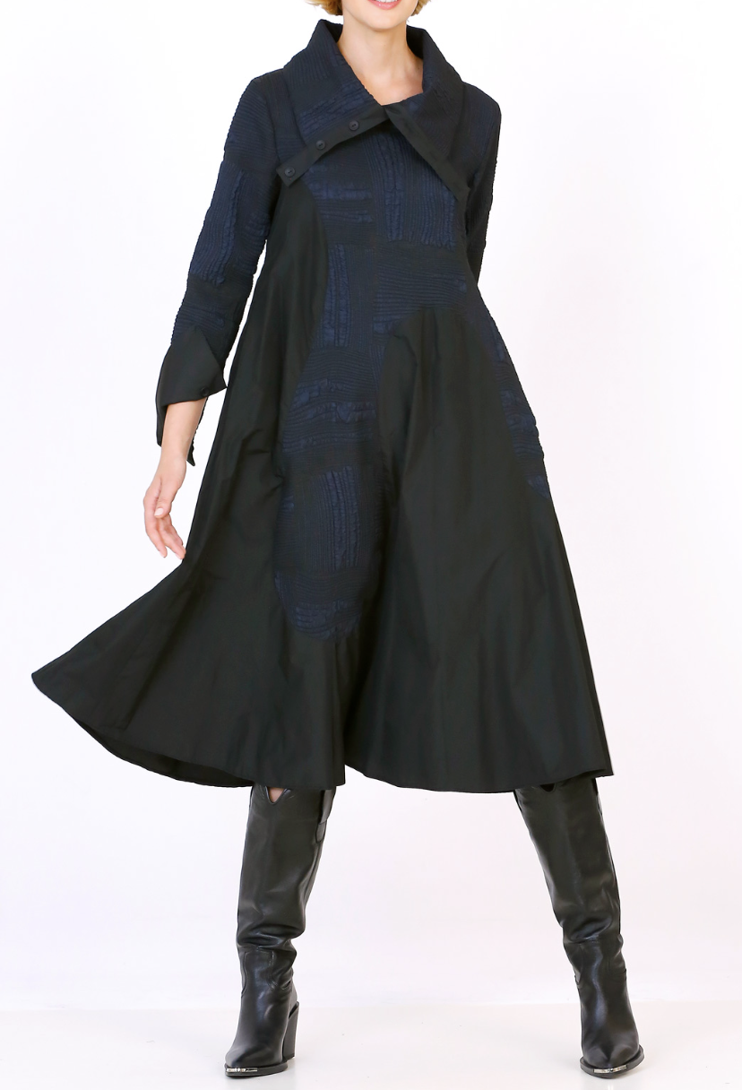 Wide Collar Dress - Navy Blue